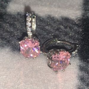 Lever back Pink and clear crystal earrings